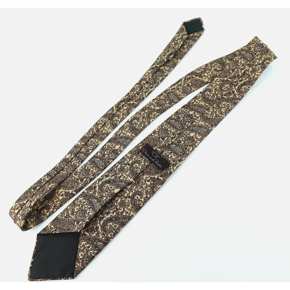 Vintage Oscar‎ De La Renta Tie Men Floral Paisley Print USA Set of 2 Necktie